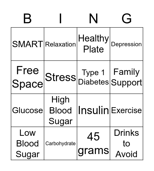 Diabetes Management Bingo Card