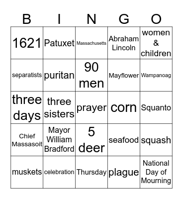 The First Thanksgiving Bingo Card