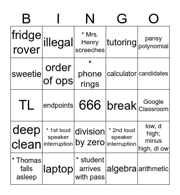 3.1 Calculus Bingo Card