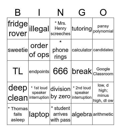 3.1 Calculus Bingo Card