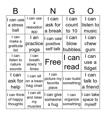 Coping Skills  Bingo Card