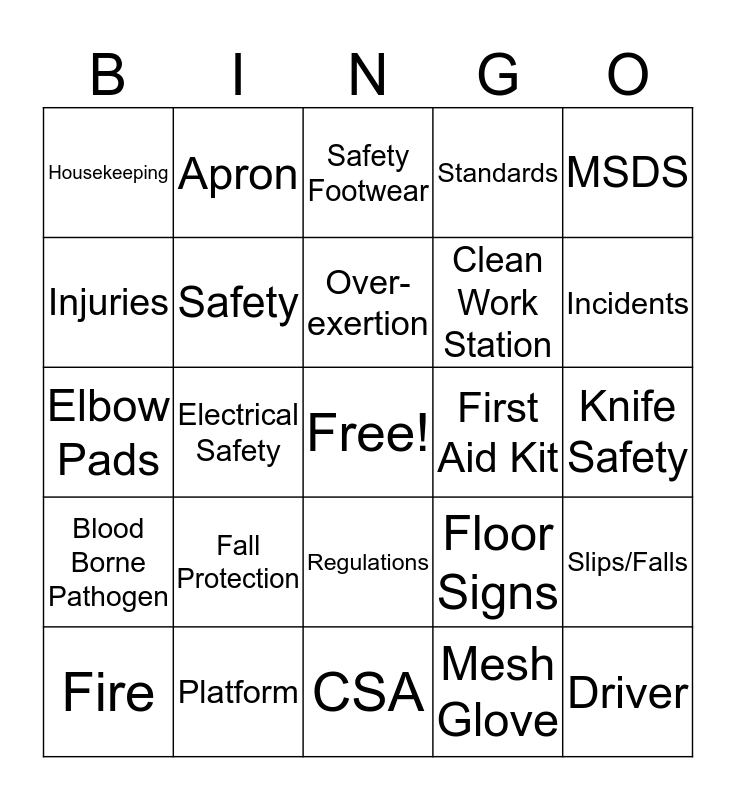 Play Health and Safety Bingo Online | BingoBaker