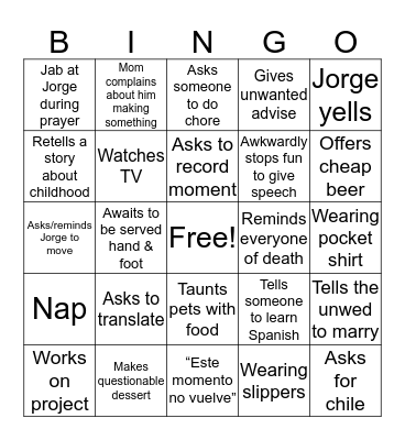 Dad Bingo Card