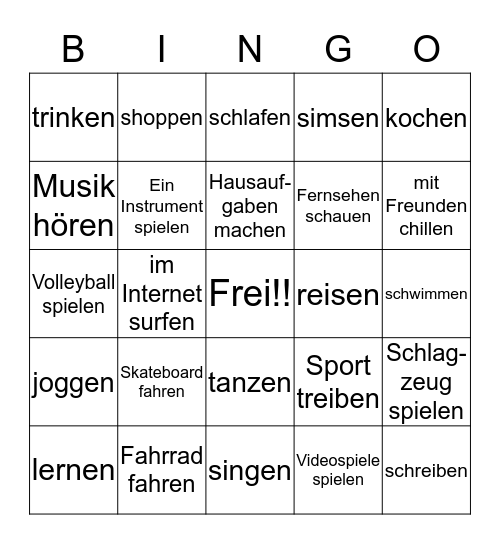 Verben Bingo Card