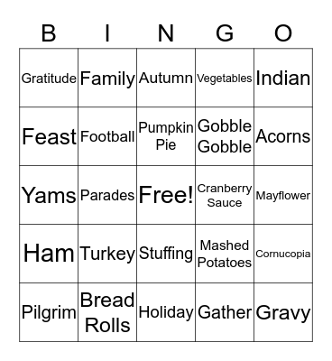 Thanksgiving Bingo Card