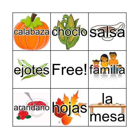 Dia de Gracias Bingo Card