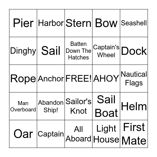 Nautical Bingo Card