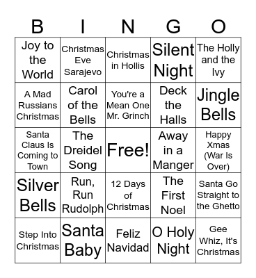 Christmas Songs Bingo Card