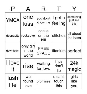 pennyhill rock n roll bingo IT'S PARTY TIME 2 Bingo Card