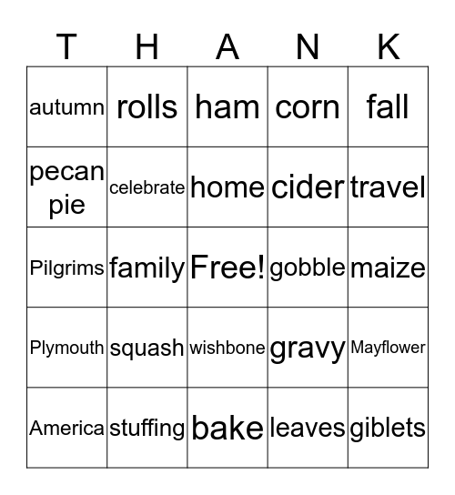 Thanksgiving Bingo Card