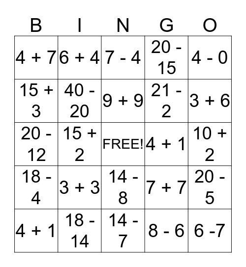 Equivalent Equations Bingo Card