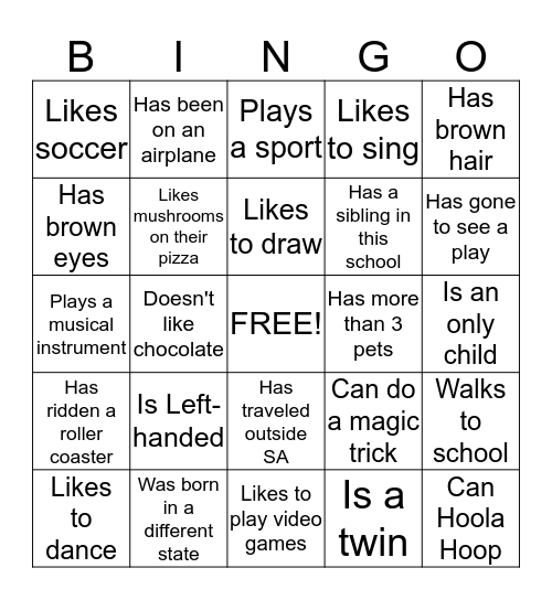 Meet Your Class Mates Bingo Card