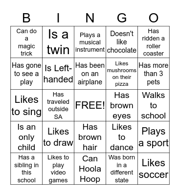 Meet Your Class Mates Bingo Card