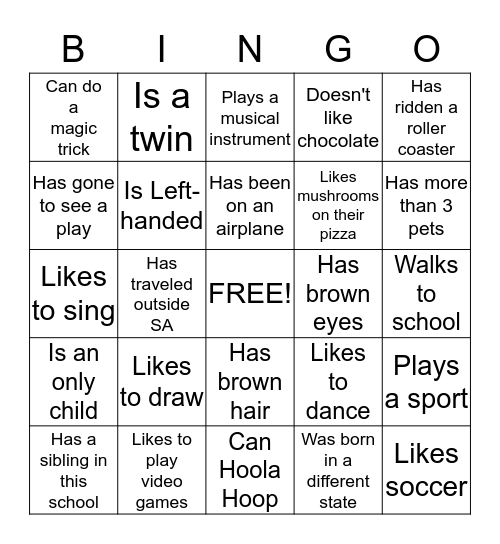 Meet Your Class Mates Bingo Card
