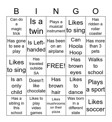 Meet Your Class Mates Bingo Card