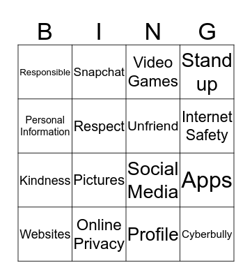 INTERNET SAFETY Bingo Card