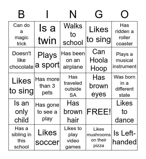 Meet Your Class Mates Bingo Card