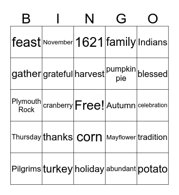 Thanksgiving Bingo Card