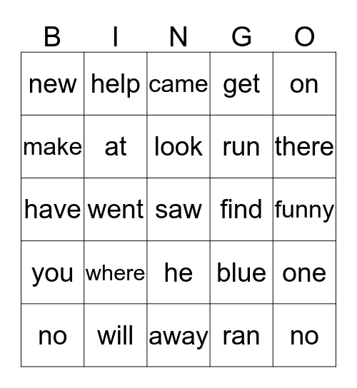 Dolch Words Bingo Card