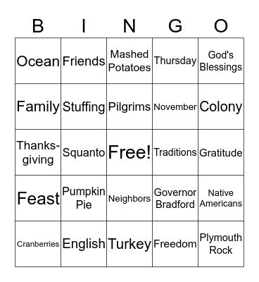 ENL Thanksgiving Bingo Card