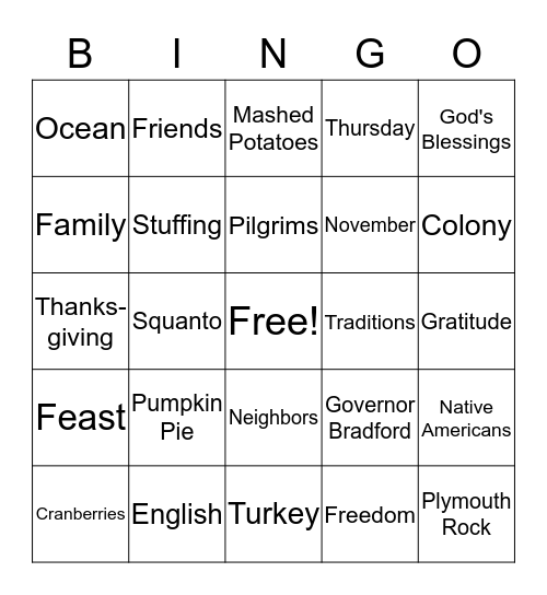 ENL Thanksgiving Bingo Card