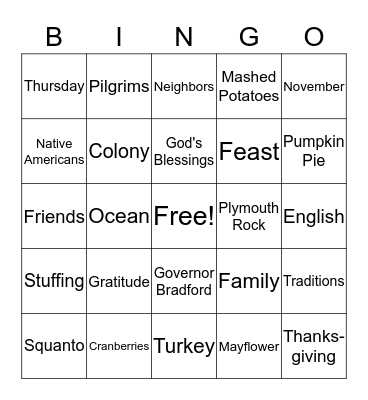 ENL Thanksgiving Bingo Card