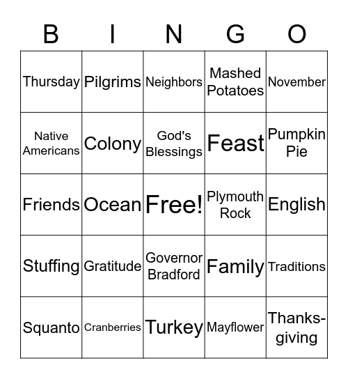 ENL Thanksgiving Bingo Card