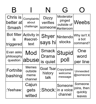 Particular Bingo Card