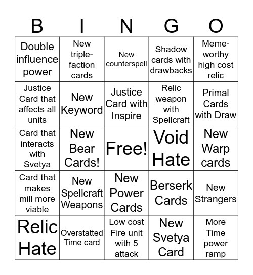 Set 5 Bingo Card