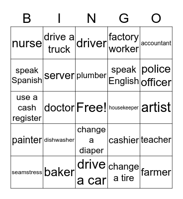 Jobs and Skills Bingo Card