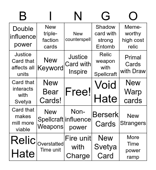 Set 5 Bingo Card