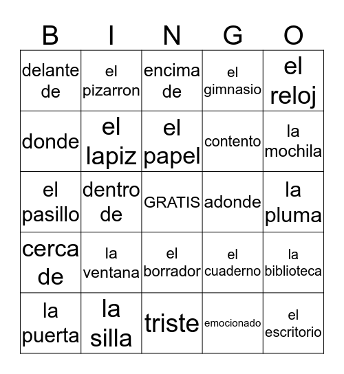 Unidad 2 Leccion 2 VOCABULARIO Bingo Card