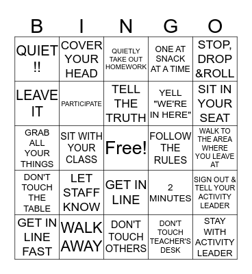 Safety  Bingo Card