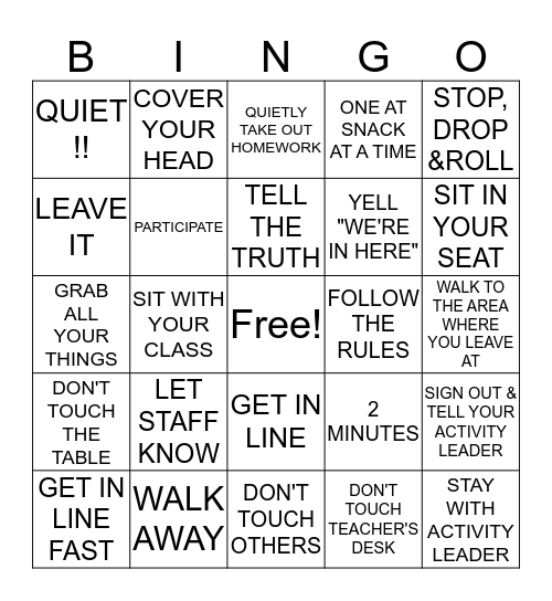 Safety  Bingo Card