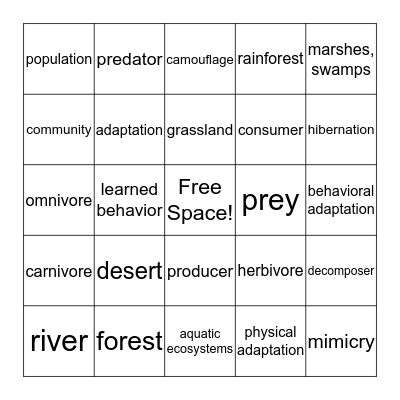 Science Review Bingo Card