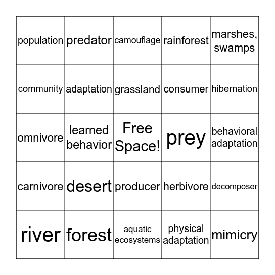 Science Review Bingo Card