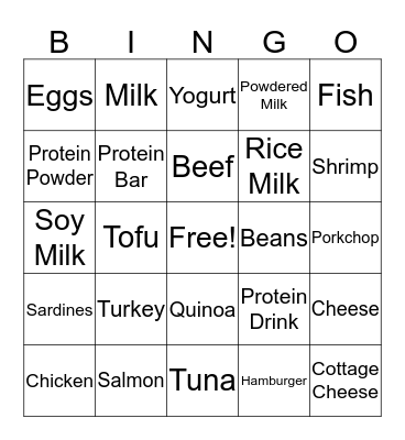 Protein Bingo Card