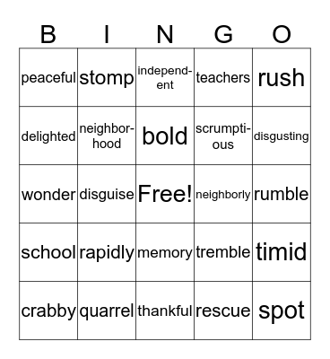 Vocabulary Bingo Card