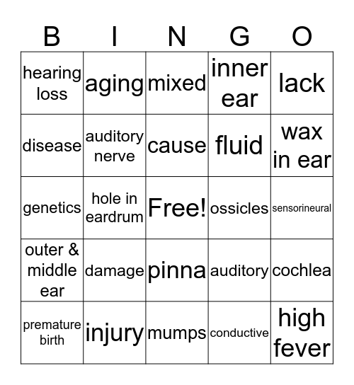 Causes of Hearing Loss Bingo Card