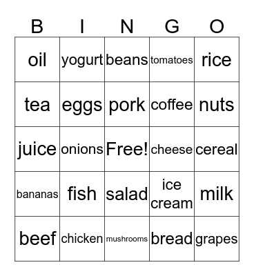 Food Bingo Card