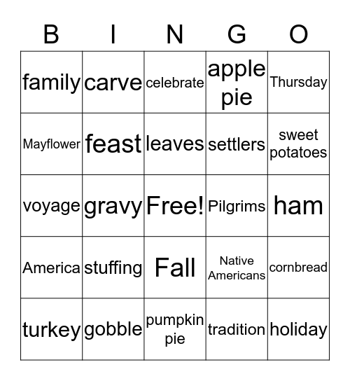 Thanksgiving Bingo Card