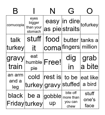 Thanksgiving Bingo Card