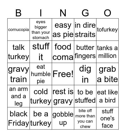 Thanksgiving Bingo Card