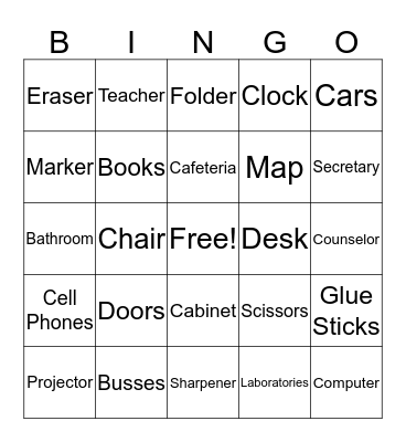Things Found in a School Bingo Card