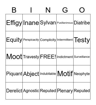 Unit 6 Vocabulary Bingo Card