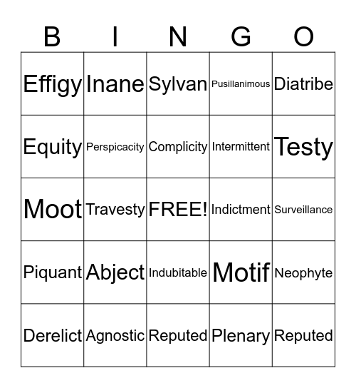 Unit 6 Vocabulary Bingo Card