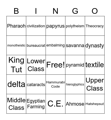 Ancient Egypt and Kush Bingo Card