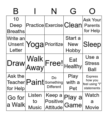 Coping Skills Bingo Card