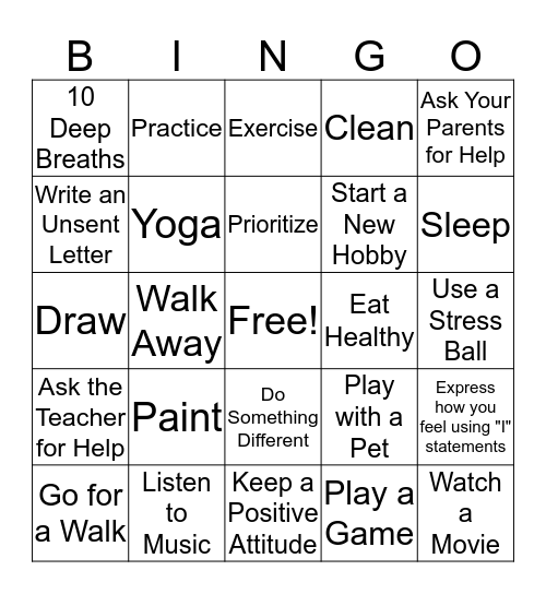 Coping Skills Bingo Card