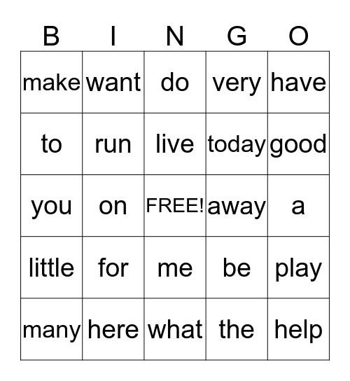 First Grade Unit 1-2 Review High Frequency Words Bingo Card